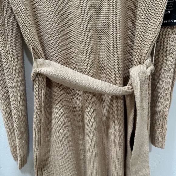 NWT Boston Proper Cold-Shoulder Lurex Cowl-Neck Sweater Dress Tan Gold Medium - Picture 8 of 15